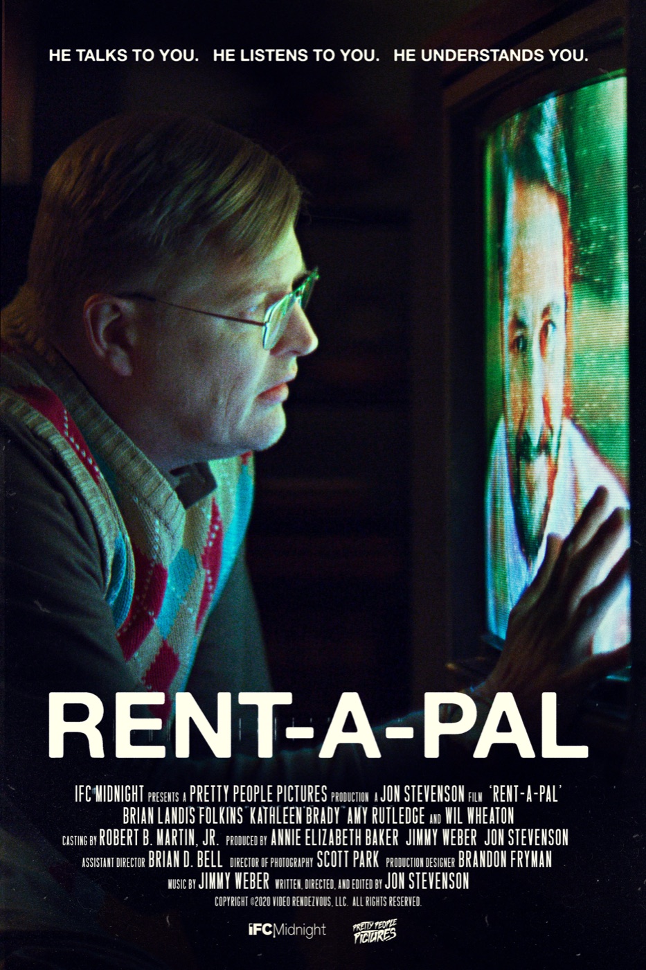 Rent-A-Pal poster showing David reaching toward Andy on a television screen
