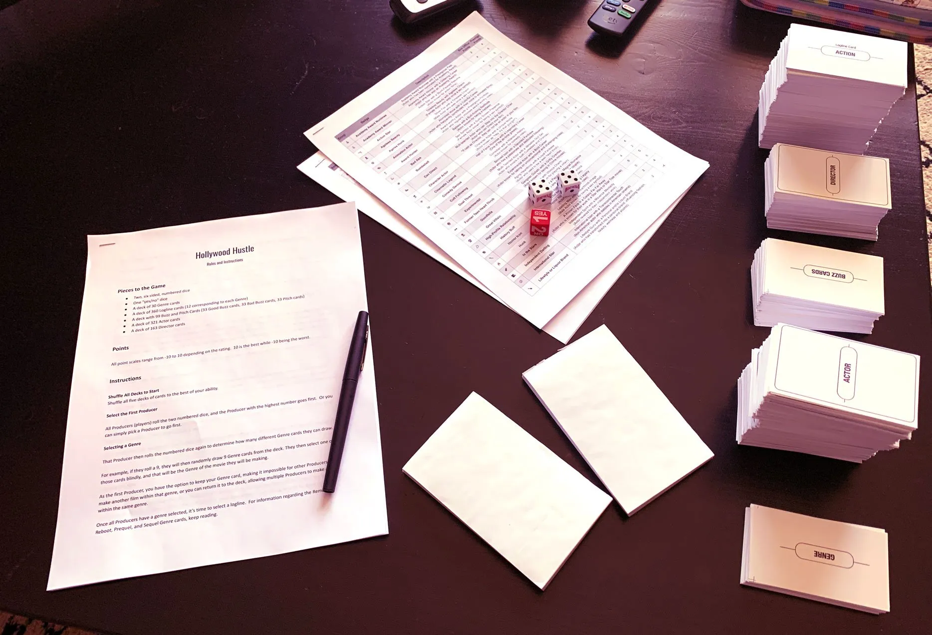 Early Hollywood Hustle tabletop prototype