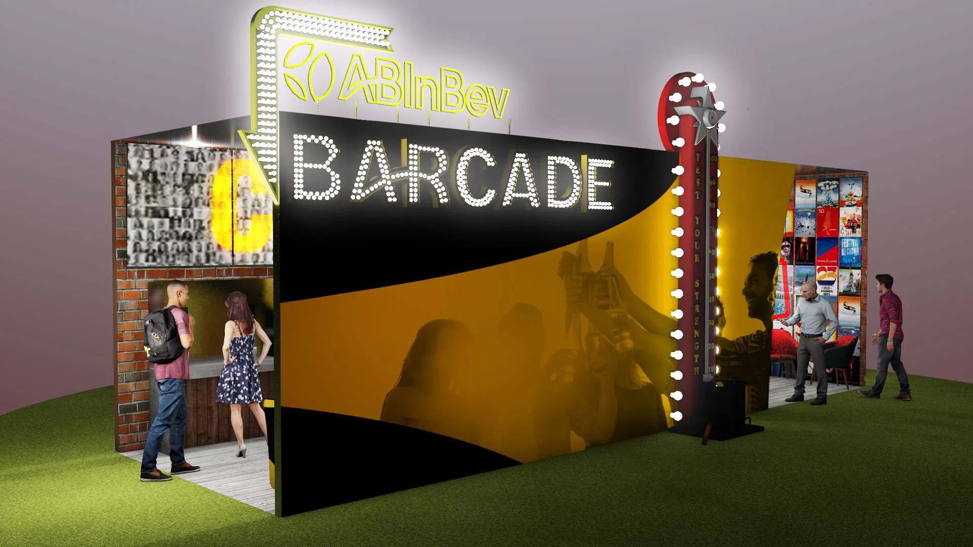Wide 3D visualization of the ABInBev Cannes barcade