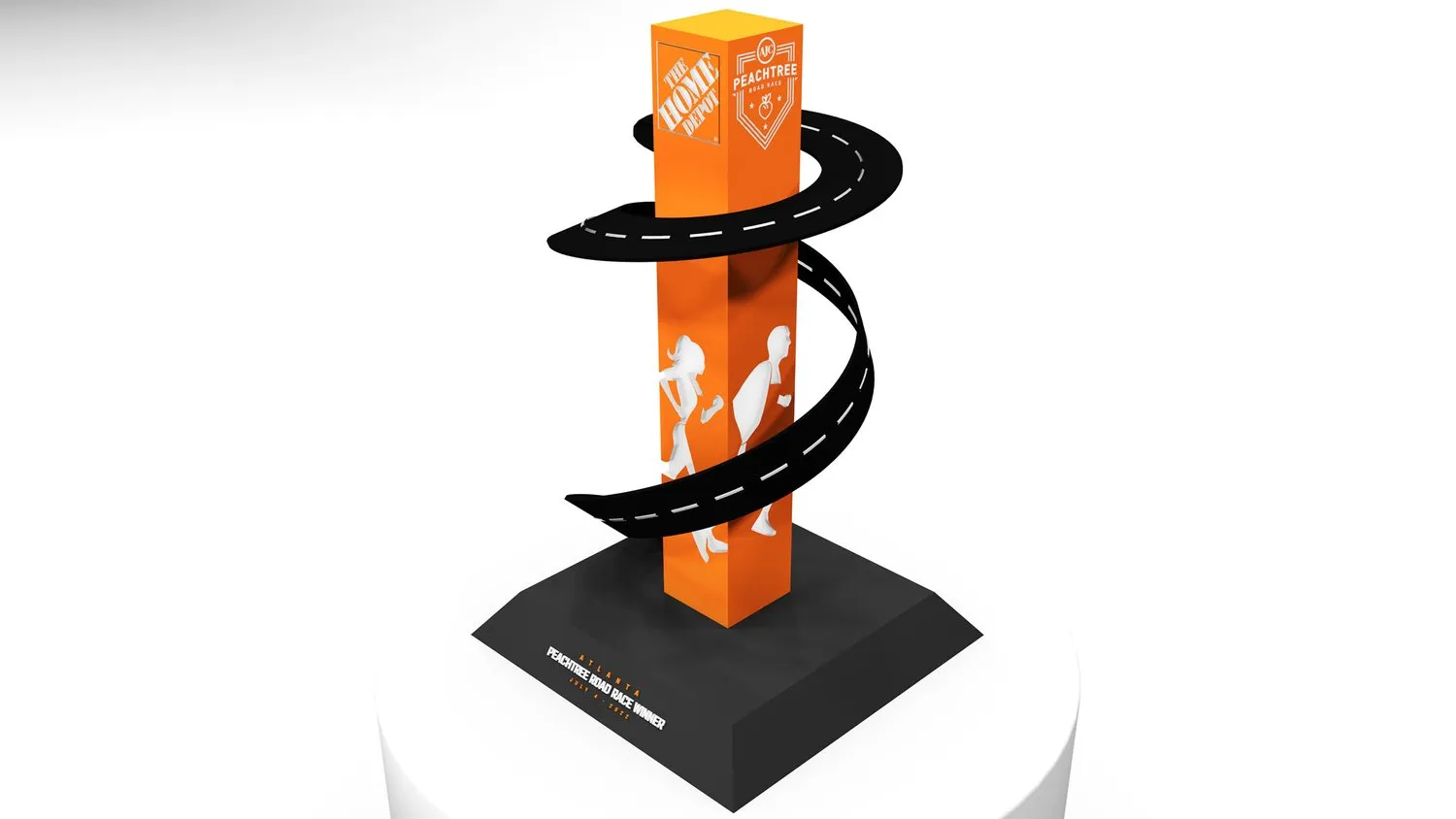 Peachtree Road Race trophy three-quarter view