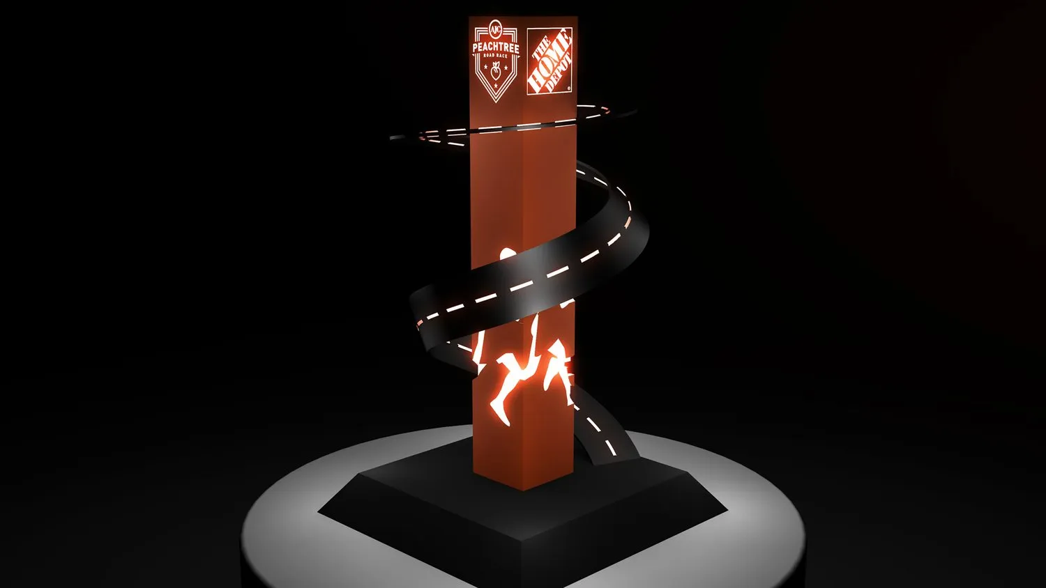 Illuminated Peachtree Road Race trophy back view