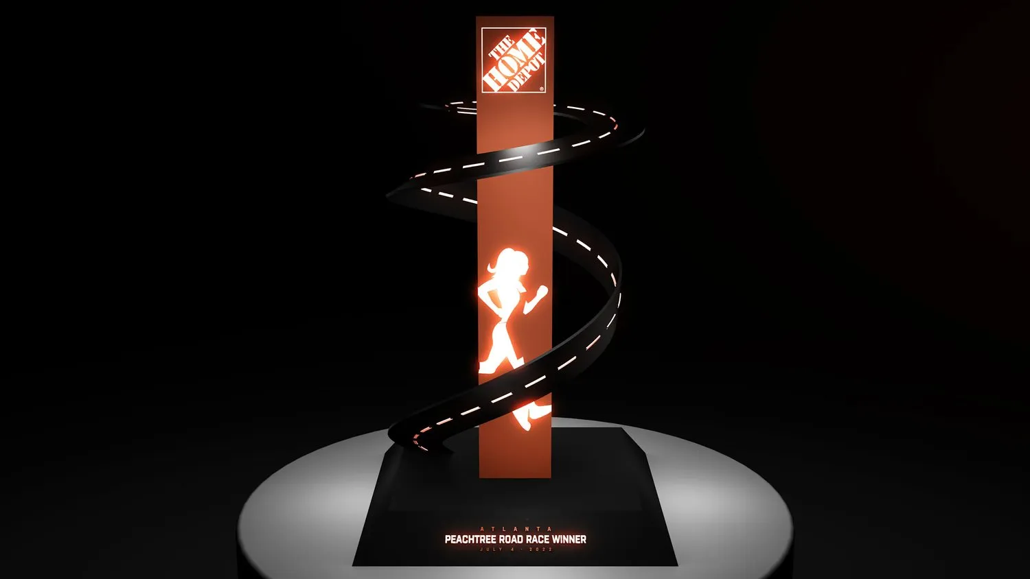 Illuminated Peachtree Road Race trophy front view