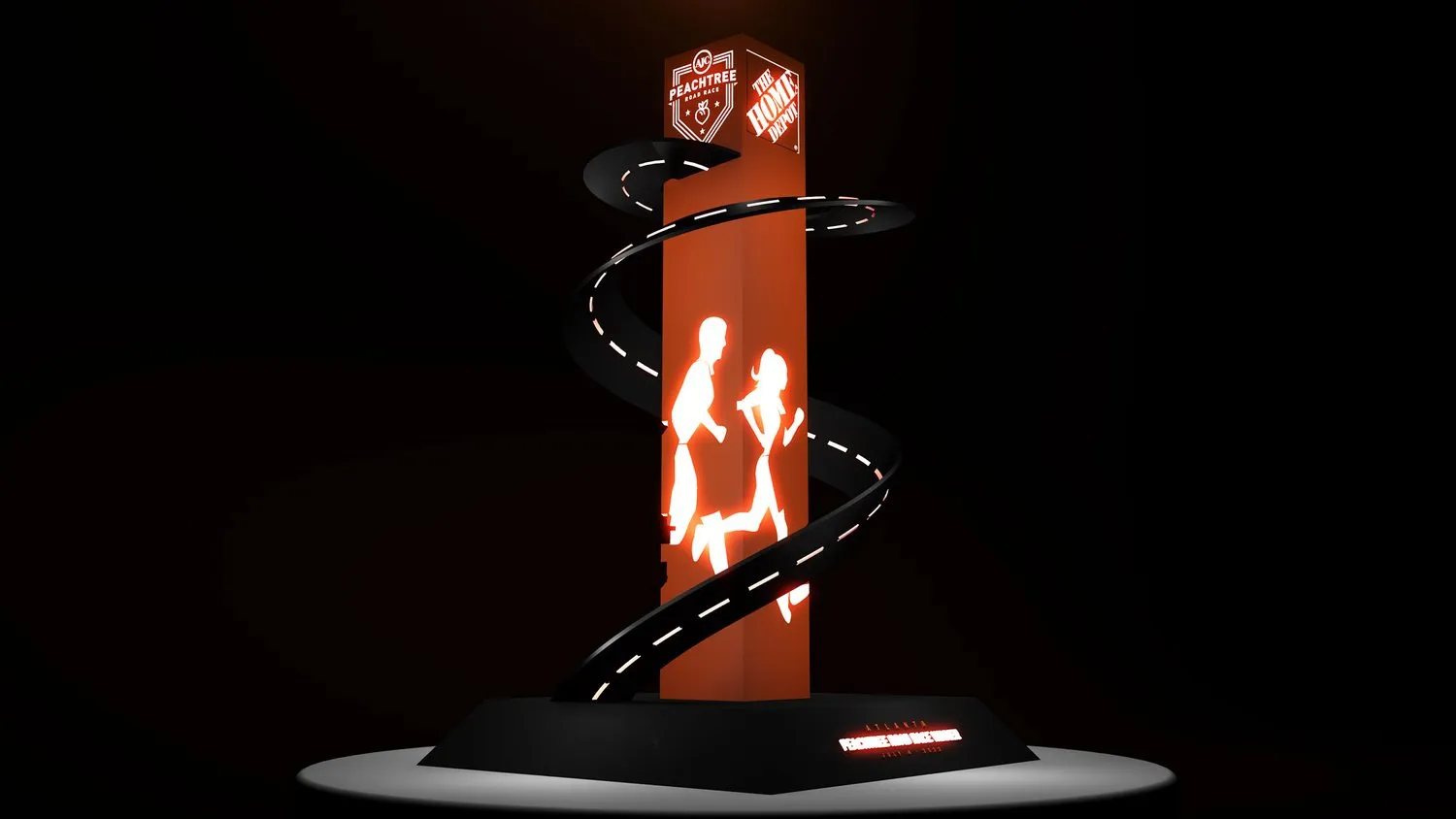 Illuminated Peachtree Road Race trophy hero view